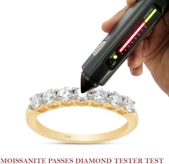 Moissanite Wedding Band, 10K Yellow Gold, 0.7ct D Color VVS1 Lab Created Diamond, Half Eternity Ring (Yellow, 6)2