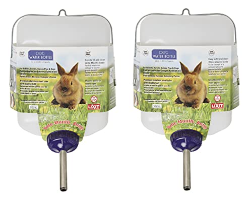 Lixit Widemouth Cage Water Bottles for Rabbits, Ferrets, Guinea Pigs, Rats and Other Small Animals. (White, 64 Ounce Pack of 2)