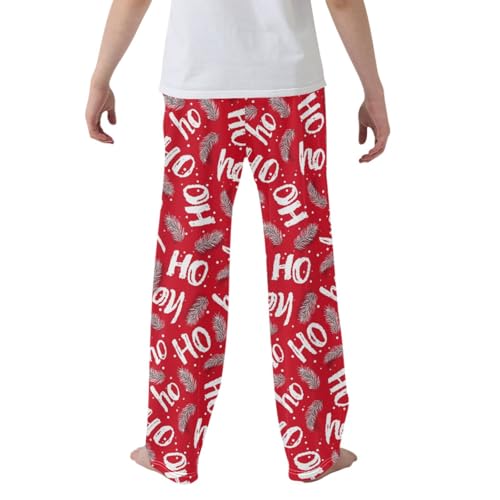 CaTaKu Boys Hohoho Christmas Fir Branches Pants for Boys Girls Wide Leg Sweatpants Kids Long Bottoms with Pockets Size 6-14Y2
