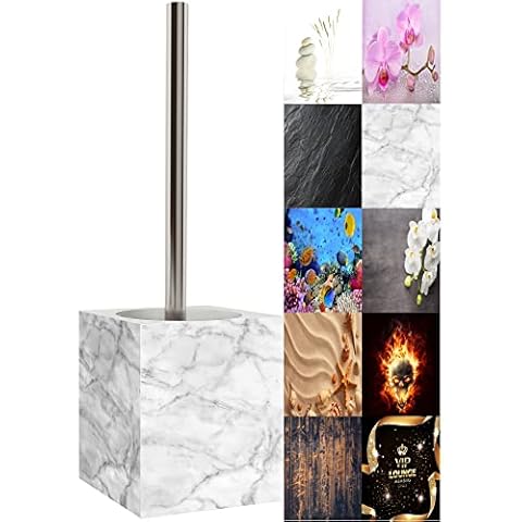 Toilet Brush and Holder, Wide choice of beautiful Toilet Brush and Holder, Stainless Steel Handle, With Exchangeable Brush Head, Easy to clean (Marble) Cover