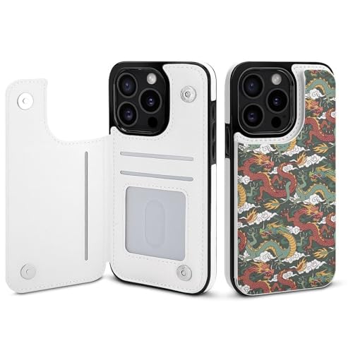 iPhone15Pro用ケース 手帳型 龍 和風 ドラゴン柄 アイフォン15Pro用ケース 背面 財布型 スマホケース PUレザー カード収納 スタンド機能 おしゃれ