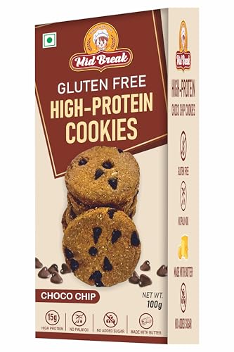 Image of MidBreak Zero Added Sugar High Protein Choco Chip Cookies | 30g Protein per box | Gluten Free | Diabetic Friendly | High Fiber & Gut-Friendly Cookies (Pack of 1, 100g)