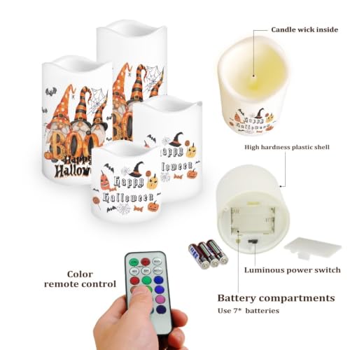 Image of Pumpkin Flameless Battery Operated Candles Set of 4 | Flameless Candles with Remote Flickering LED Candles with Timer for Halloween Party Living Room Decorations