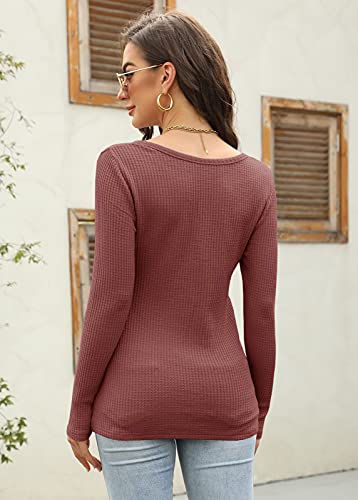 Image of Farktop Womens Long Sleeve Tops Henley V Neck Lightweight Pullover Sweaters