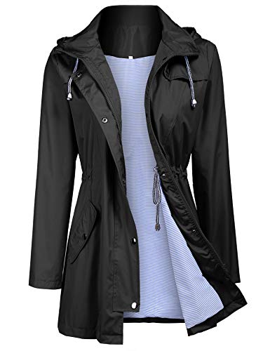 Women's Raincoats Windbreaker Rain Jacket Waterproof Lightweight Outdoor Hooded Trench Coats S-XXL