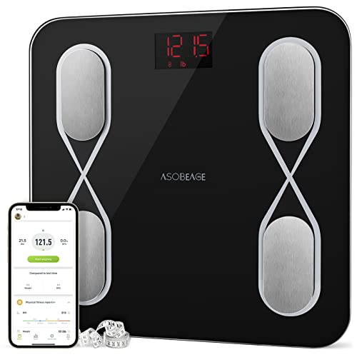 Körperfettwaage , Waage Bluetooth Personenwaage mit App Enthalten Körpergewicht, Körpertyp, BMI, Körperfettanteil, Körperalter, Muskelgewicht, Viszeraler Fettgehalt( Schwarz ) Cover