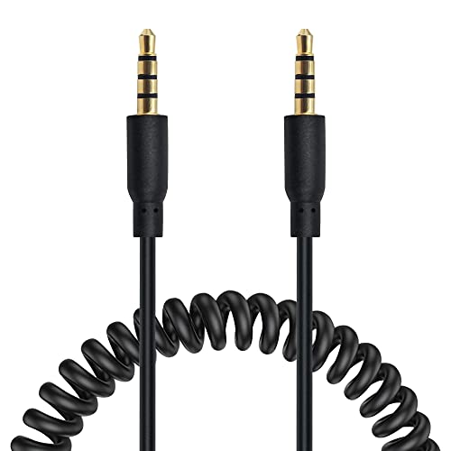 Poyiccot Coiled 3.5mm Audio Cable, Coiled 3.5mm Headphone Cable, 4Pole 3.5mm TRRS Male to Male Coiled Aux Cord, 3.5mm AUX Cable for Microphones, Car Speakers, Extension Wire 3.3ft