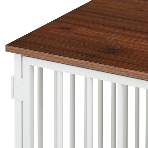 Relaxdays Hundekäfig, für Zuhause, HBT: 65,5x102x60 cm, Hundemöbel, 2 drehbare Näpfe, Hundebox, MDF & Stahl, weiß/braun