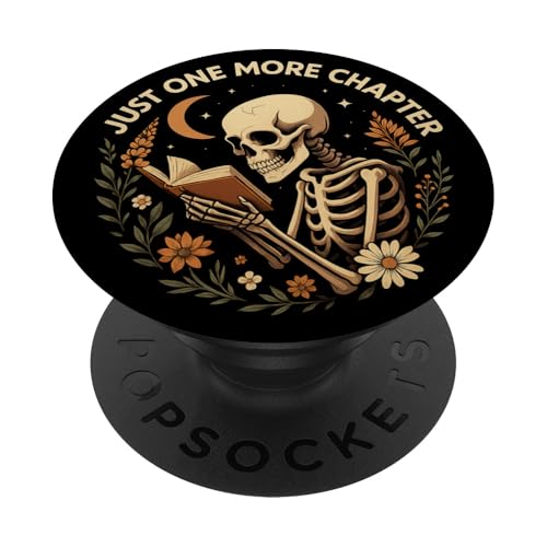 Just One More Chapter Book Lover Bookish Reading Skeleton PopSockets PopGrip Adhésif