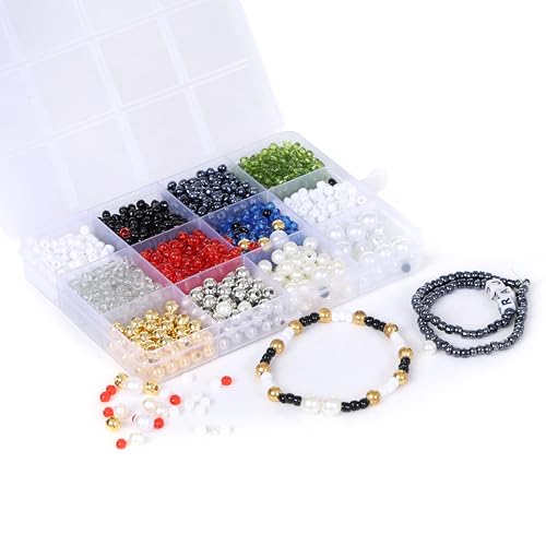 Image of Ambitieux DIY Bracelet Making Kit for Girls - 12 Types Colorful Beads with Charms, Elastic Thread, Earrings, Clasps & Rings - Jewellery Craft Kit for Kids, Birthday Return Gift, Rakhi Special Set for 2 3 4 5 6 7 8 9 10 years (Seed beads 1)