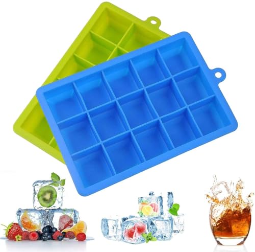Image of Ice Cube Tray Flexible Silicone Create Square Ice Cube Mold Makes Whiskey Ice Ball Maker 15 Section Ice Cube Trays - Multicolor. (1 pcs)