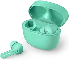 Fone de ouvido sem fio TWS bluetooth com microfone, formato em haste, IPX4 e energia para 18 horas totais na cor verde TAT2206GR/00