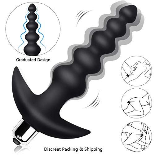 Vibrating Anal Beads Butt Plug - Flexible Silicone 10 Vibration Modes Graduated Design