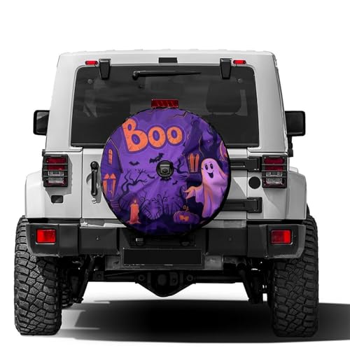 Image of Delerain Spare Tire Cover with Backup Camera Hole Halloween Pumpkins Ghosts Wheel Covers Waterproof Dust-Proof UV Sun Universal Fit for Trailer RV SUV Truck (18 Inch for Diameter 32 inch-34 inch)