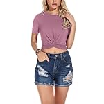 JINKESI Women's Summer Causal Short Sleeve Blouse Round Neck Crop Tops Twist Front Tee T-Shirt - Image 4