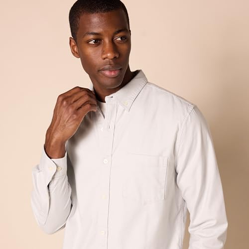 Amazon Essentials Men's Slim-Fit Long-Sleeve Stretch Oxford Cloth Shirt with Pocket, Collared, Light Grey, X-Large - image 3