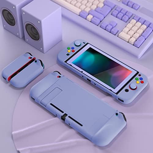 PlayVital AlterGrips Dockable Protective Case Ergonomic Grip Cover for Nintendo Switch, Interchangeable Joycon Cover w/Screen Protector & Thumb Grip Caps & Button Caps - Light Violet - 2
