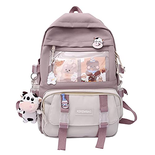 Sac à dos Kawaii avec épingle Kawaii et accessoires - Sac à dos mignon Kawaii - Grande capacité - En toile - Sac d'école japonais Harajukue - Sac à bandoulière pour cosplay, violet Cover