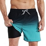 iCKER Badehose Herren Kompression Liner 2 in 1 Badeshorts Board Shorts Schnelltrocknend Strand Beach Shorts,Grün,L