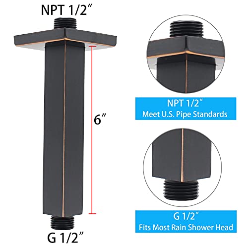 Brass Shower Arm With Flange In Oil Rubbed Bronze, Ceiling Mounted Square Straight Extender Shower Head Extension Pipe(6 Inches) #TOP2