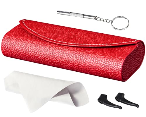 Image of RayLove Ultimate Glasses Case Kit, Hard Shell Sunglasses and Eyeglass Case with Cleaning Cloth, Screwdriver, Ear Hooks (Wine Red)