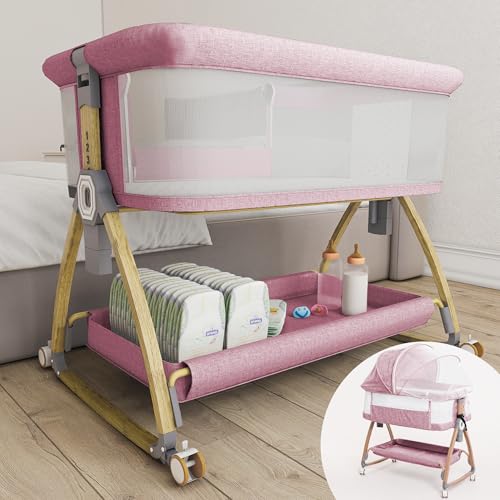 Earth&ME Bedside Bassinet for Baby &ndash; Portable Co-Sleeper Crib with Adjustable Height, Breathable...