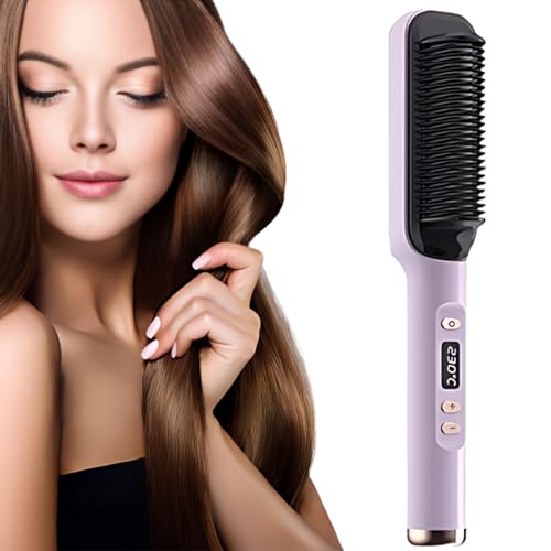 Hair Straightener Brush, Electric Ionic Straightening Brush, Hair Straightener Comb with 30s Fast Heating & 15 Temp Settings, Anti-Scald Auto-Off Hair Straighteners for Women