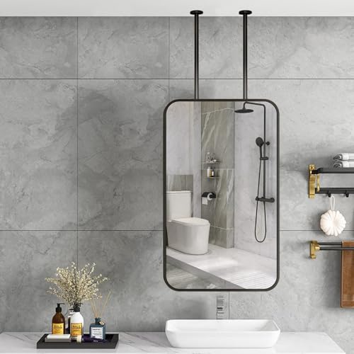 Miroir salle de bain rectangulaire suspendu de qualite avec cadre metal noir