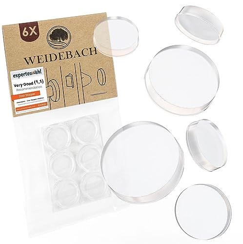 WEIDEBACH® 6 x diskreta dörrbuffert transparent, dörrstopp vägg självhäftande 20 x 5 mm, elastisk buffert transparent självhäftande för badrum, glasytor, väggar, gummistopp, transparenta självhäftande prickar