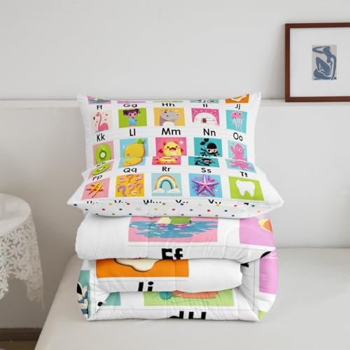 Image of Feelyou Kids ABC Chart Duvet Insert Full Size, Educational Comforter Set Boys Girls Preschool Bedding Set Learning Teens Bedroom Decor 3Pcs