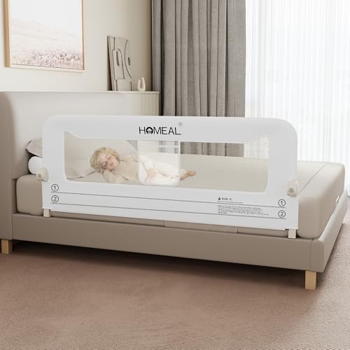 HOMEAL 59in Foldable Toddler Bed Rails, Bed Rail for Toddlers with U-Shape Base, Baby Bed Rail Guard for Twin, Full, Queen, King Beds, Bed Rail for Baby, White