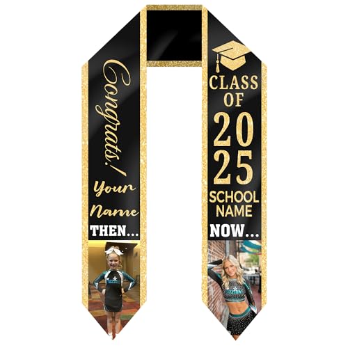 UNIPROSIGNS Personalized Graduation Stoles with Picture Text Grad Name and School Name Two-Sided, Stole Class of 2025#1