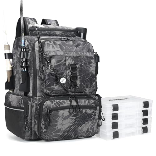Rabjen Fishing Tackle Backpack, 45L Storage Waterproof Travel Bag Store Fishing Gear with Insulated Top Pocket