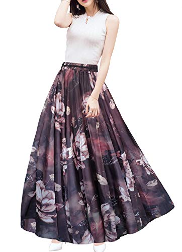 Afibi Boho Floral Long Summer Beach Chiffon Wrap Cover Up Maxi Skirt for Women (Small, Pattern 107)
