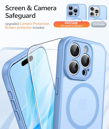 Image of FNTCASE for iPhone 15 Pro Case: [Compatible with Magsafe] Translucent Matte Cases with [Full Camera Protection] [Screen Protector] Military Grade Shockproof Protective Phone Cover - Light Blue