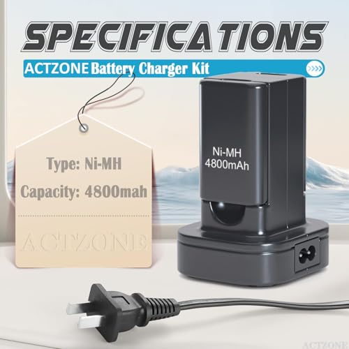 Image of 2pack 4800mAh Battery Compatible with Xbox 360 Controller Battery Pack | Compatible with Xbox 360 Rechargeable Battery Including 2-in-1 Battery Charger Station Stand Base with US Plug Cord