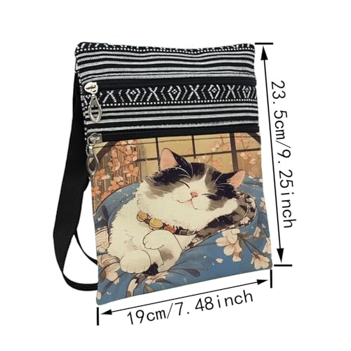 Kimono Cat Messenger Bag Small Ethnic Pattern Adjustable Strap Crossbody Zipper Bag Japanese Style Cat Phone Bag Wallet Cute Shoulder Handbag for Cat Lovers Women2
