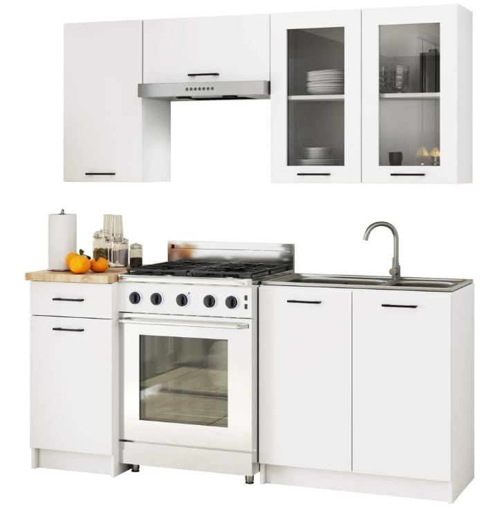 BDW - Armoire de Cuisine Suspendue Vitrée Oliwia W Blanche 80x30,5x72cm – Meuble Haut de Cusine Vitree – Placard Mural – Rangement – Vaiselle