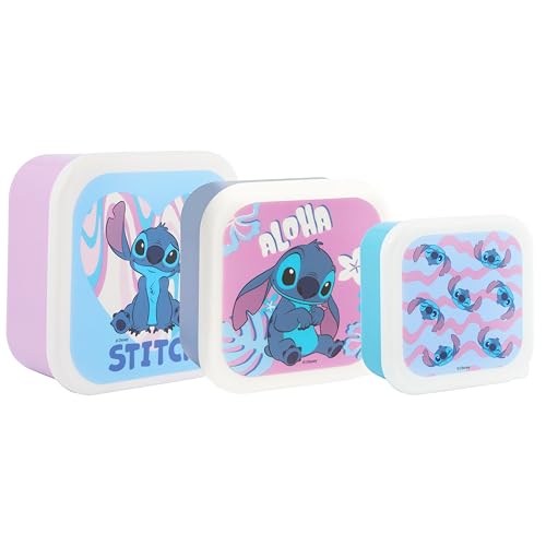 Disney Stitch Stackable Lunch Boxes - Set of 3 Durable & Eco-Friendly Ideal for Kids & Lilo & Stitch Fans - Perfect for School Picnics & Travel