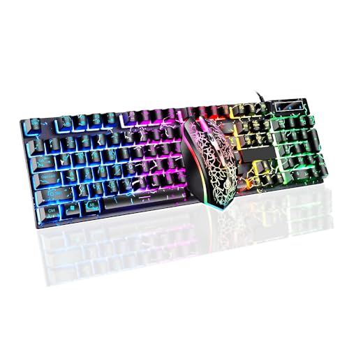 Guiheng Wired Crack Rainbow Gaming Keyboard and Mouse Combo