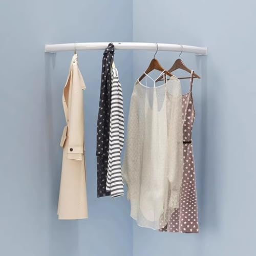 Curved Corner Closet Rods - Metal Tube Wardrobe Hanger Bar & Clothes Drying Rack for Efficient Space-Saving, Organizing & Hanging Clothes in Small Areas
