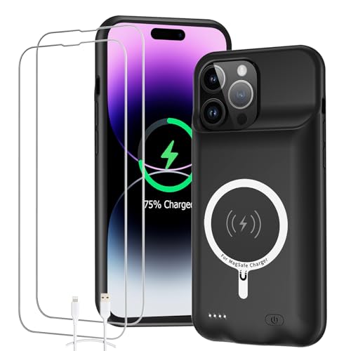 Battery Case for iPhone 14 Pro Max, 10800mAh High Capacity Smart Portable Charger Case Rechargeable Battery Pack Charging Case with Wireless Charging Compatible with iPhone 14 Pro Max (6.7 inch)-Black