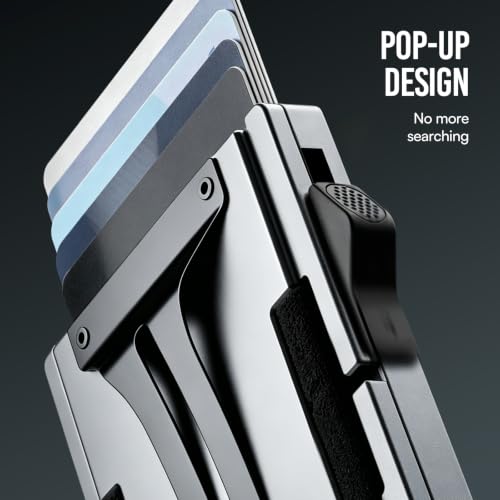 Image of Tactical Mens Wallet, RFID NFC Blocking Pop Up Card Holder, 1.3cm Ultra Slim Space Aluminum Minimalist Money Clip Wallet for Men With ID Window Gray