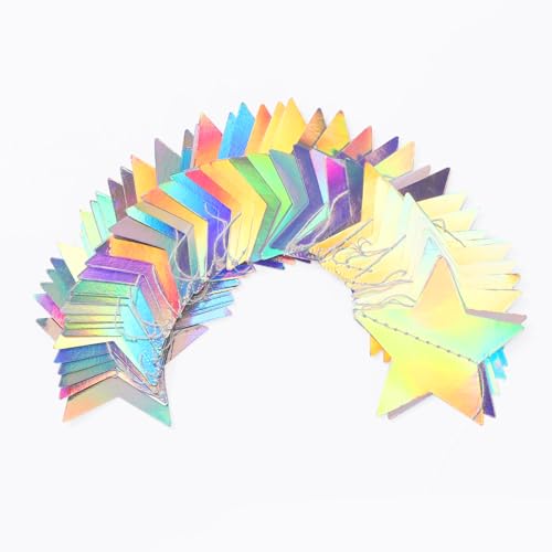 Image of Iridescent Disco-Holographic Party-Decorations Christmas Garland - 62ft Twinkle Little Star Streamers Hanging Banner,Wedding Birthday Bachelorette Baby Bridal Shower Decor Hugtmr