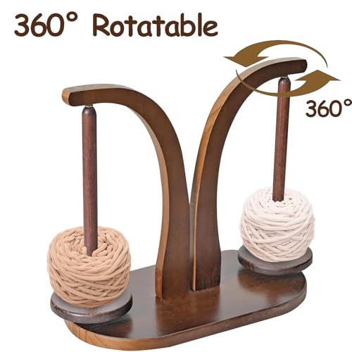 Image of Yarn Holder for Knitting and Crocheting,Wooden Magnetic with Two Yarn Balls Wooden Yarn Spinner for Crochet Magnetic Yarn Holder with 2 Spindles for Knitting Lovers, Crochet Accessories
