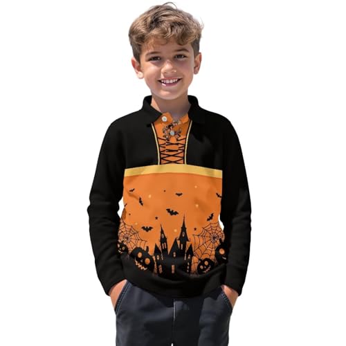 Boys Halloween Golf Shirts 3-16 Years Kids Fall Button Long Sleeve Sport Outfit Novelty Holiday Party Clothes