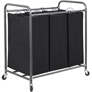 STORAGE MANIAC 3 Section Laundry Sorter, 35.9 Gal (136 L) Laundry Hamper Cart with Heavy Duty Rolling Lockable Wheels and Removable Bags, Clothes Organizer Basket Clothes Separator Hamper, Black