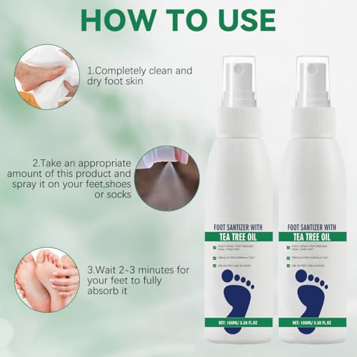 Image of 2pcs Foot Spray with Tea Tree Oil, Tea Tree Oil Foot Spray, Foot & Shoe Freshness, Clear Foot Sanitizer Spray, Quick-Drying and Travel-Friendly, 100ml /3.38fl.oz