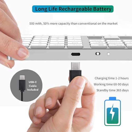 Image of Tobo Wireless Numeric Keypad 35 Keys, Bluetooth+2.4GHz, 500mAh Rechargeable, 365 Days Standby, Quiet Keys, Aluminium Number Pad for Laptop Desktop PC (TD-K35)