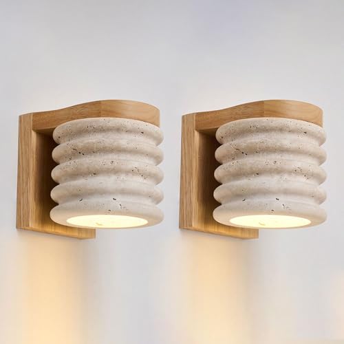 Jadssox Paquete de 2 Apliques de Pared de Piedra Natural, lámpara de Pared de Madera, Aplique nórdico con cableado para Sala de Estar, Cocina, Dormitorio, mesita de Noche y Restaurante.